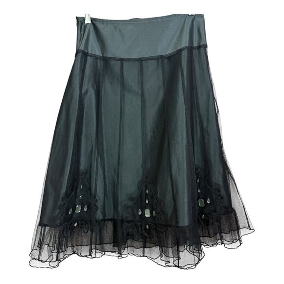 ZAPA Skirt Sz Small Beaded Black Mesh Sheer Layered Knee Length A-Line - Picture 4 of 8